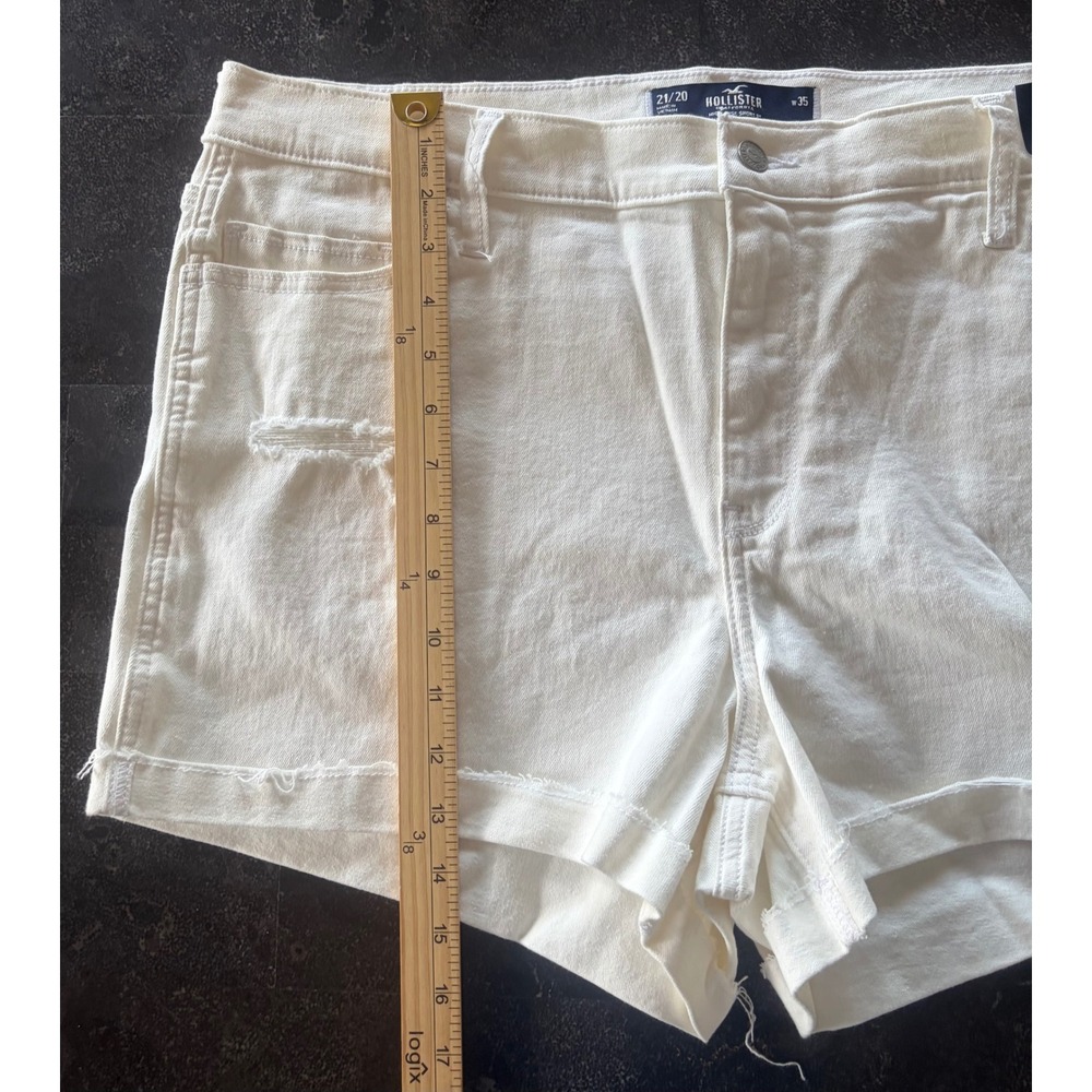 Hollister High Rise Short 3" White Distressed Denim Shorts Size 21/20 W35 - Picture 5 of 7